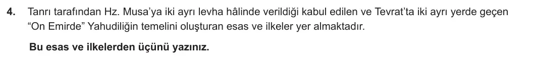 11. Sınıf Din Kültürü ve Ahlak Bilgisi 2023-2024 2. Dönem 2. Yazılı 2. Bölüm 4. Soru görseli