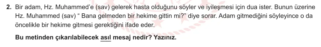 12. Sınıf Din Kültürü ve Ahlak Bilgisi 2023-2024 2. Dönem 2. Yazılı 2. Bölüm 2. Soru görseli
