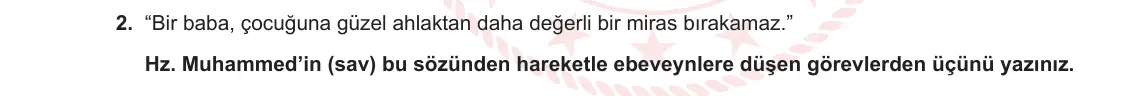 5. Sınıf Din Kültürü ve Ahlak Bilgisi 2023-2024 2. Dönem 2. Yazılı 1. Bölüm 2. Soru görseli
