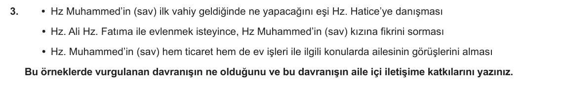 5. Sınıf Din Kültürü ve Ahlak Bilgisi 2023-2024 2. Dönem 2. Yazılı 1. Bölüm 3. Soru görseli