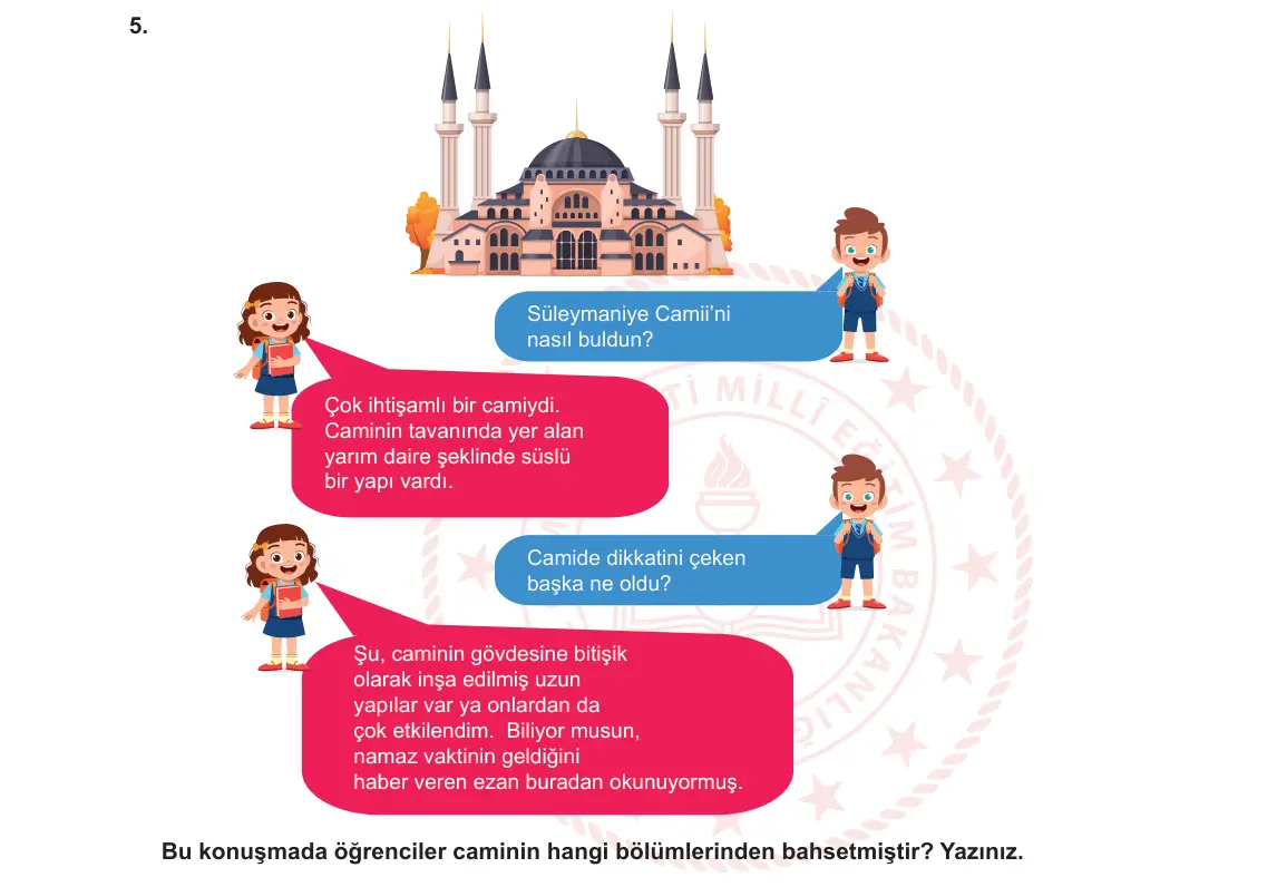 5. Sınıf Din Kültürü ve Ahlak Bilgisi 2023-2024 2. Dönem 2. Yazılı 1. Bölüm 5. Soru görseli