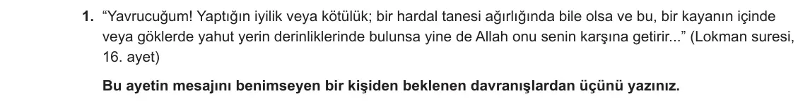 5. Sınıf Din Kültürü ve Ahlak Bilgisi 2023-2024 2. Dönem 2. Yazılı 2. Bölüm 1. Soru görseli