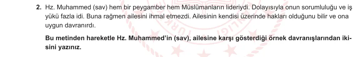 5. Sınıf Din Kültürü ve Ahlak Bilgisi 2023-2024 2. Dönem 2. Yazılı 2. Bölüm 2. Soru görseli