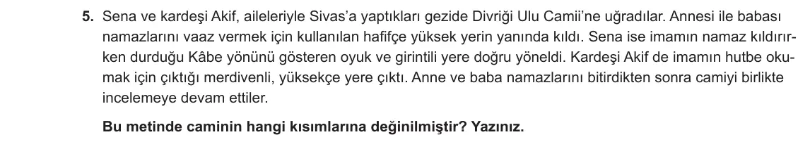 5. Sınıf Din Kültürü ve Ahlak Bilgisi 2023-2024 2. Dönem 2. Yazılı 2. Bölüm 5. Soru görseli