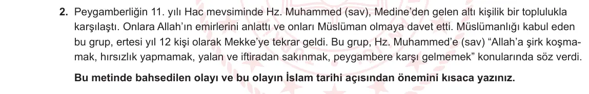 6. Sınıf Din Kültürü ve Ahlak Bilgisi 2023-2024 2. Dönem 2. Yazılı 1. Bölüm 2. Soru görseli