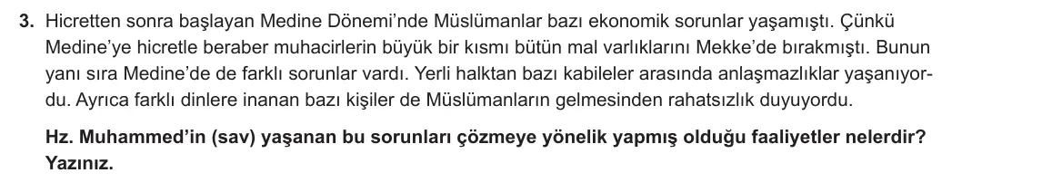 6. Sınıf Din Kültürü ve Ahlak Bilgisi 2023-2024 2. Dönem 2. Yazılı 1. Bölüm 3. Soru görseli