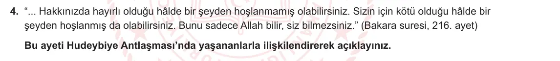 6. Sınıf Din Kültürü ve Ahlak Bilgisi 2023-2024 2. Dönem 2. Yazılı 1. Bölüm 4. Soru görseli