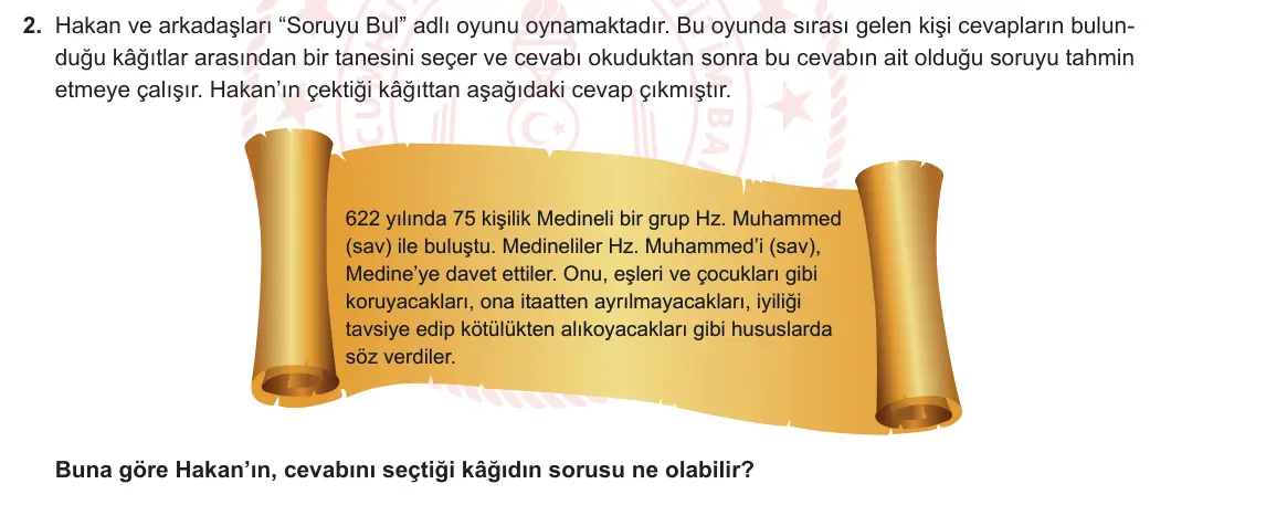 6. Sınıf Din Kültürü ve Ahlak Bilgisi 2023-2024 2. Dönem 2. Yazılı 2. Bölüm 2. Soru görseli