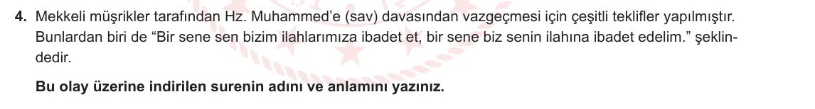 7. Sınıf Din Kültürü ve Ahlak Bilgisi 2023-2024 2. Dönem 2. Yazılı 1. Bölüm 4. Soru görseli