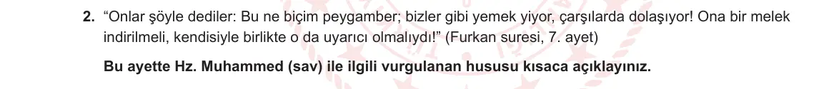 7. Sınıf Din Kültürü ve Ahlak Bilgisi 2023-2024 2. Dönem 2. Yazılı 2. Bölüm 2. Soru görseli