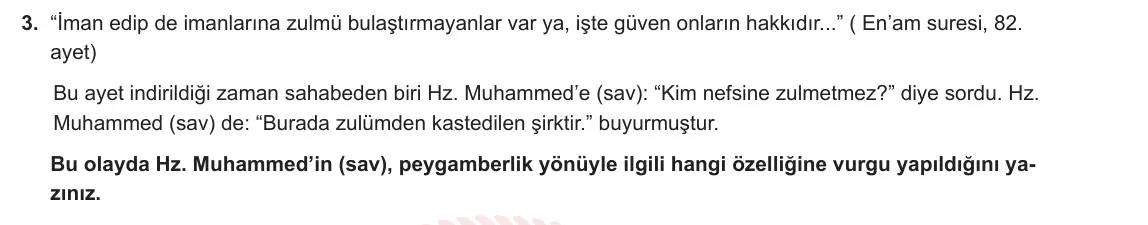 7. Sınıf Din Kültürü ve Ahlak Bilgisi 2023-2024 2. Dönem 2. Yazılı 2. Bölüm 3. Soru görseli