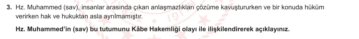 8. Sınıf Din Kültürü ve Ahlak Bilgisi 2023-2024 2. Dönem 2. Yazılı 1. Bölüm 3. Soru görseli