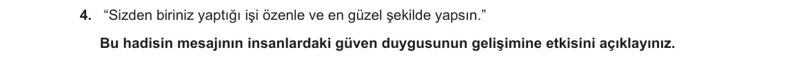 8. Sınıf Din Kültürü ve Ahlak Bilgisi 2023-2024 2. Dönem 2. Yazılı 1. Bölüm 4. Soru görseli