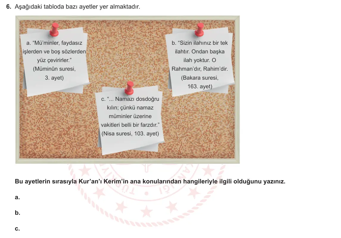 8. Sınıf Din Kültürü ve Ahlak Bilgisi 2023-2024 2. Dönem 2. Yazılı 1. Bölüm 6. Soru görseli