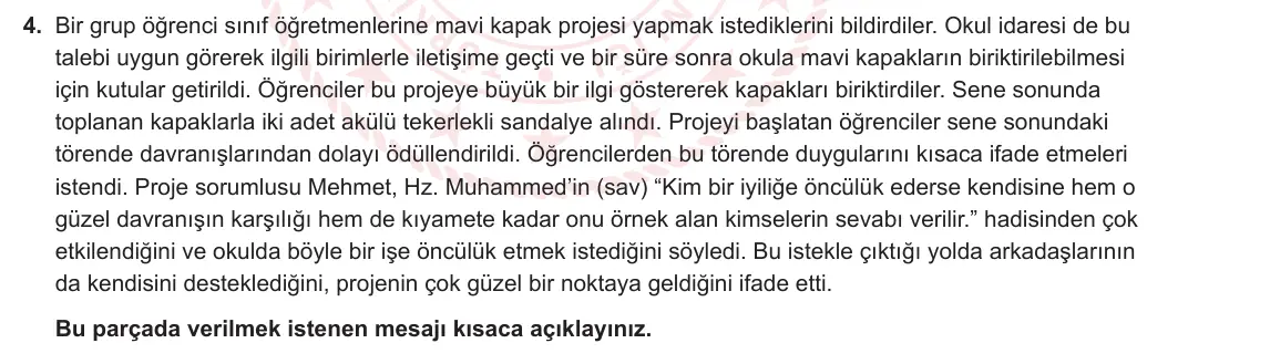 8. Sınıf Din Kültürü ve Ahlak Bilgisi 2023-2024 2. Dönem 2. Yazılı 2. Bölüm 4. Soru görseli