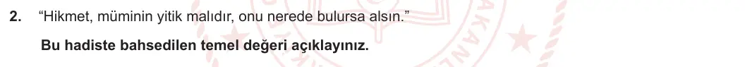 9. Sınıf Din Kültürü ve Ahlak Bilgisi 2023-2024 2. Dönem 2. Yazılı 1. Bölüm 2. Soru görseli