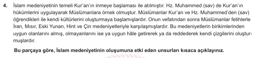 9. Sınıf Din Kültürü ve Ahlak Bilgisi 2023-2024 2. Dönem 2. Yazılı 1. Bölüm 4. Soru görseli