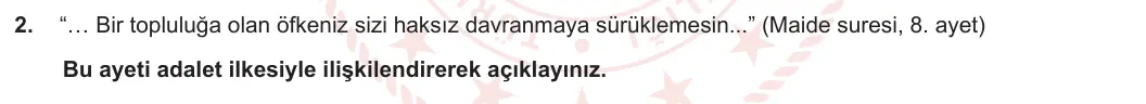 9. Sınıf Din Kültürü ve Ahlak Bilgisi 2023-2024 2. Dönem 2. Yazılı 2. Bölüm 2. Soru görseli