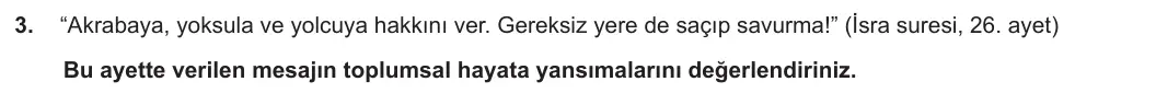 9. Sınıf Din Kültürü ve Ahlak Bilgisi 2023-2024 2. Dönem 2. Yazılı 2. Bölüm 3. Soru görseli