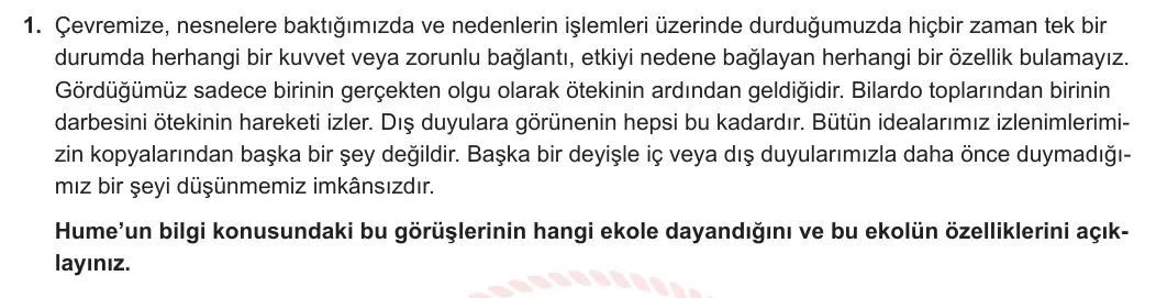 10. Sınıf Felsefe 2023-2024 2. Dönem 2. Yazılı 1. Bölüm 1. Soru görseli
