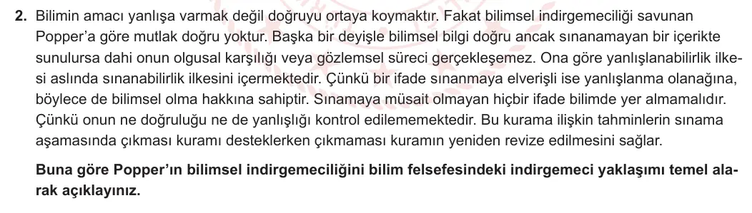 10. Sınıf Felsefe 2023-2024 2. Dönem 2. Yazılı 1. Bölüm 2. Soru görseli