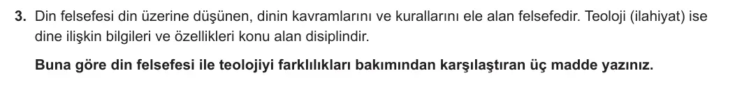 10. Sınıf Felsefe 2023-2024 2. Dönem 2. Yazılı 1. Bölüm 3. Soru görseli