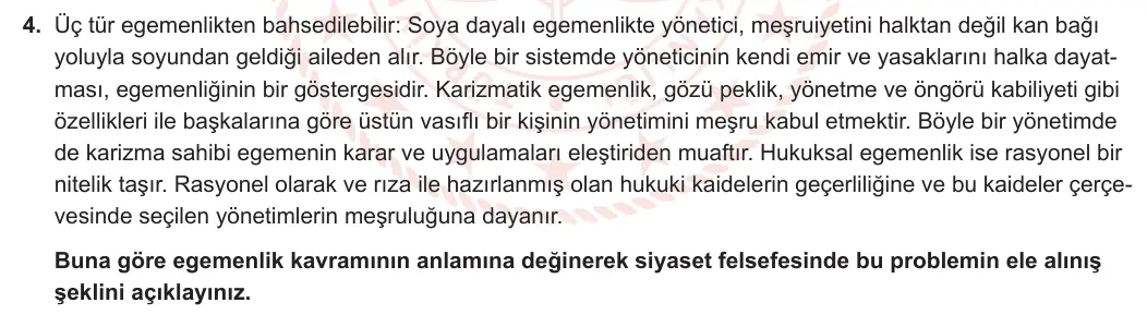 10. Sınıf Felsefe 2023-2024 2. Dönem 2. Yazılı 1. Bölüm 4. Soru görseli