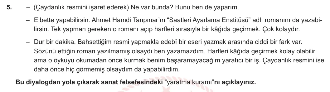 10. Sınıf Felsefe 2023-2024 2. Dönem 2. Yazılı 1. Bölüm 5. Soru görseli