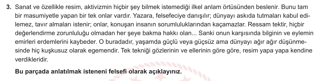 10. Sınıf Felsefe 2023-2024 2. Dönem 2. Yazılı 2. Bölüm 3. Soru görseli