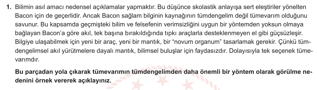 11. Sınıf Felsefe 2023-2024 2. Dönem 2. Yazılı 1. Bölüm 1. Soru görseli