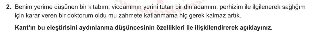 11. Sınıf Felsefe 2023-2024 2. Dönem 2. Yazılı 1. Bölüm 2. Soru görseli