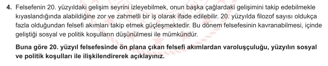 11. Sınıf Felsefe 2023-2024 2. Dönem 2. Yazılı 1. Bölüm 4. Soru görseli