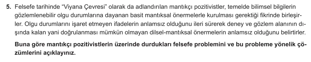 11. Sınıf Felsefe 2023-2024 2. Dönem 2. Yazılı 1. Bölüm 5. Soru görseli