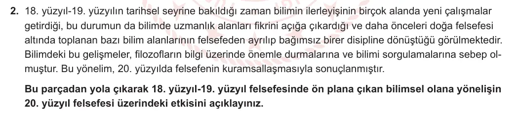 11. Sınıf Felsefe 2023-2024 2. Dönem 2. Yazılı 2. Bölüm 2. Soru görseli