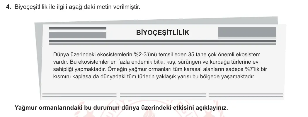 5. Sınıf Fen Bilimleri 2023-2024 2. Dönem 2. Yazılı 1. Bölüm 4. Soru görseli
