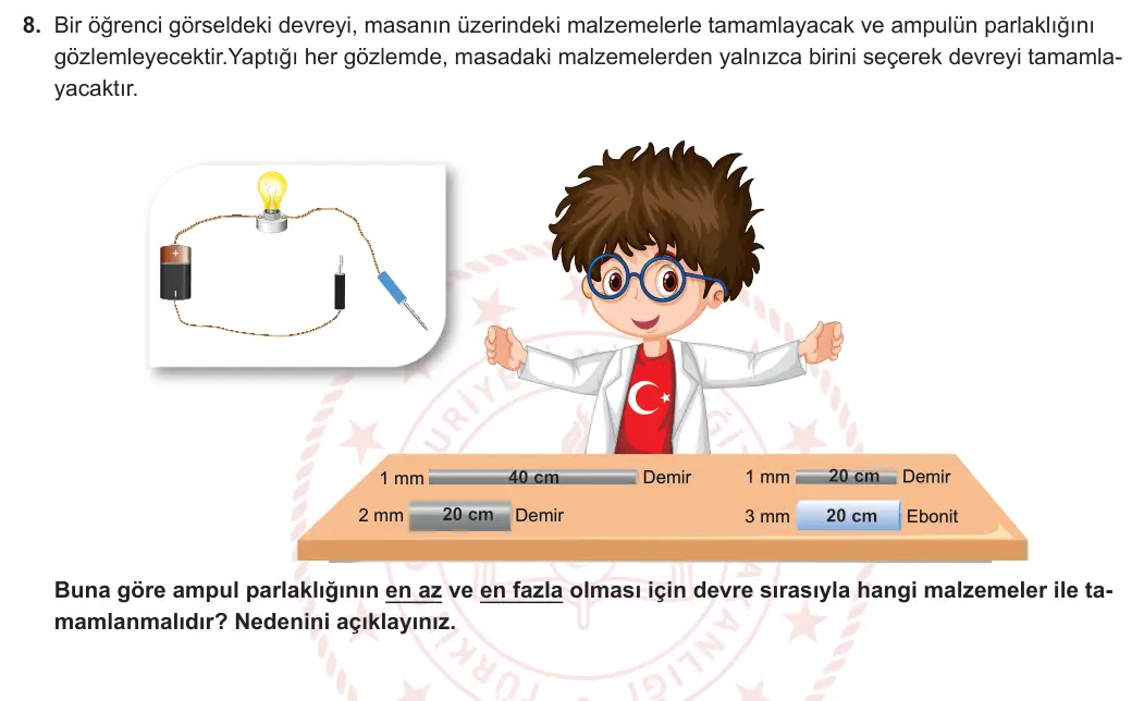 6. Sınıf Fen Bilimleri 2023-2024 2. Dönem 2. Yazılı 1. Bölüm 8. Soru görseli (1/2)