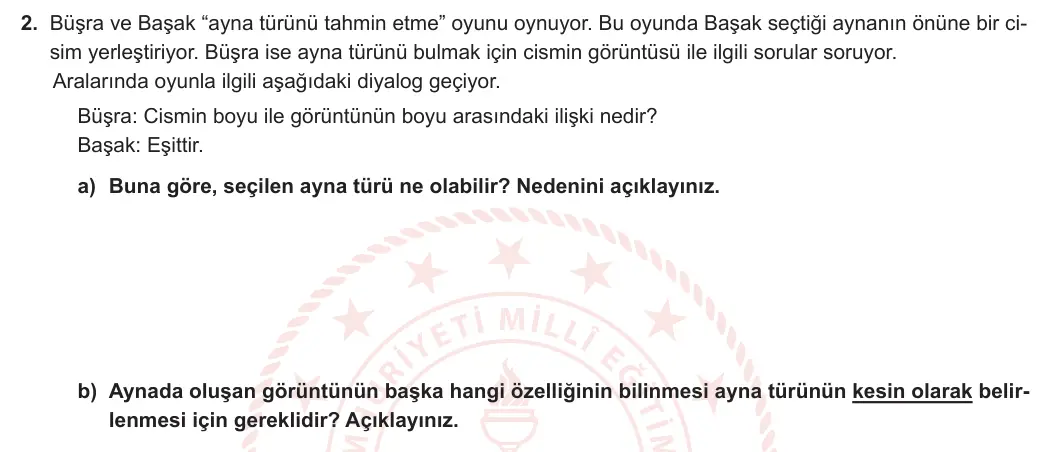 7. Sınıf Fen Bilimleri 2023-2024 2. Dönem 2. Yazılı 1. Bölüm 2. Soru görseli