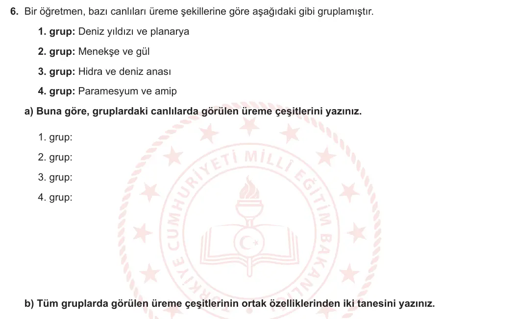 7. Sınıf Fen Bilimleri 2023-2024 2. Dönem 2. Yazılı 1. Bölüm 6. Soru görseli