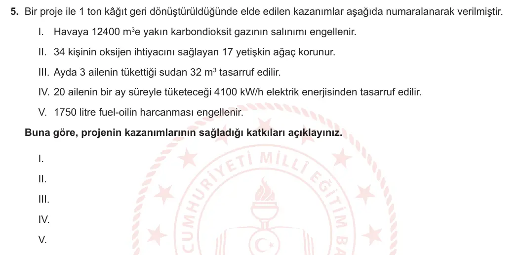 8. Sınıf Fen Bilimleri 2023-2024 2. Dönem 2. Yazılı 1. Bölüm 5. Soru görseli