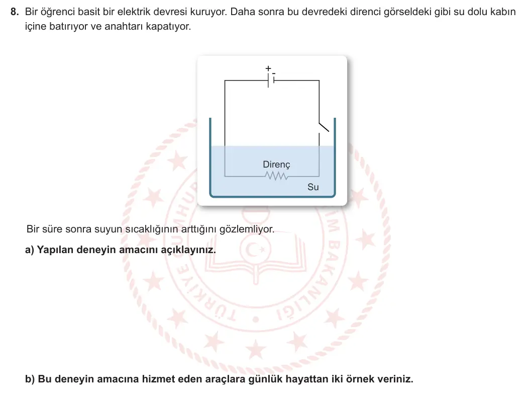 8. Sınıf Fen Bilimleri 2023-2024 2. Dönem 2. Yazılı 1. Bölüm 8. Soru görseli