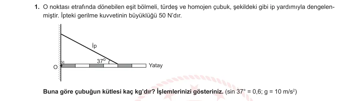 11. Sınıf Fizik 2023-2024 2. Dönem 2. Yazılı 1. Bölüm 1. Soru görseli