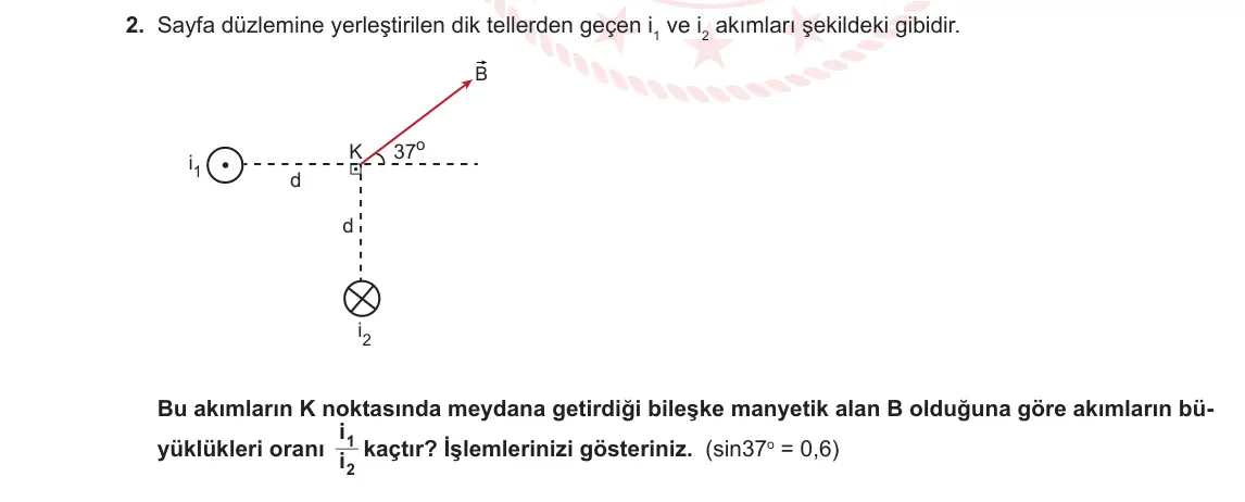 11. Sınıf Fizik 2023-2024 2. Dönem 2. Yazılı 1. Bölüm 2. Soru görseli