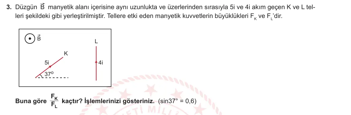 11. Sınıf Fizik 2023-2024 2. Dönem 2. Yazılı 1. Bölüm 3. Soru görseli