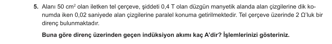 11. Sınıf Fizik 2023-2024 2. Dönem 2. Yazılı 1. Bölüm 5. Soru görseli