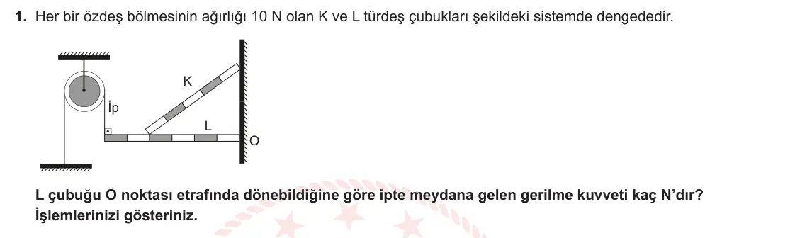 11. Sınıf Fizik 2023-2024 2. Dönem 2. Yazılı 3. Bölüm 1. Soru görseli