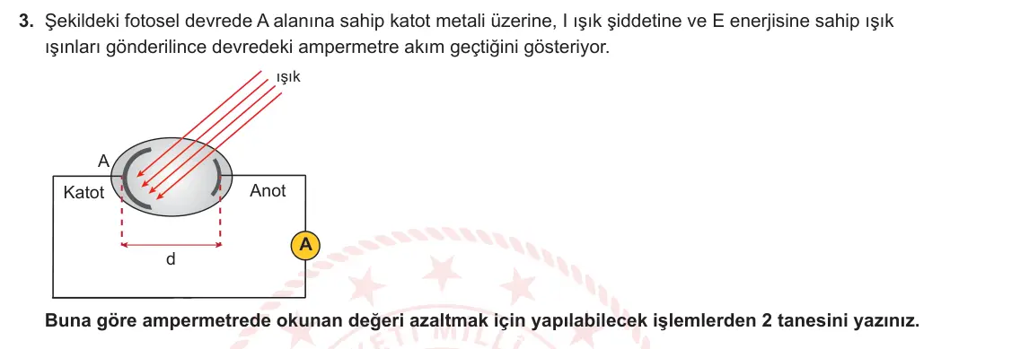 12. Sınıf Fizik 2023-2024 2. Dönem 2. Yazılı 1. Bölüm 3. Soru görseli