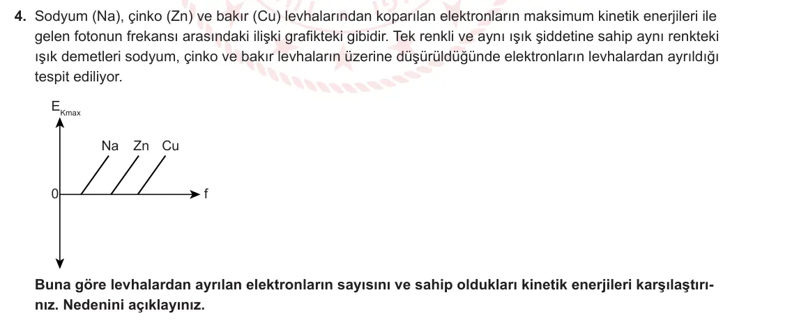 12. Sınıf Fizik 2023-2024 2. Dönem 2. Yazılı 1. Bölüm 4. Soru görseli