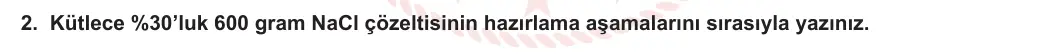 10. Sınıf Kimya 2023-2024 2. Dönem 2. Yazılı 1. Bölüm 2. Soru görseli