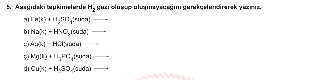 10. Sınıf Kimya 2023-2024 2. Dönem 2. Yazılı 1. Bölüm 5. Soru görseli