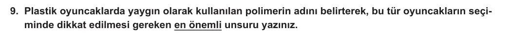 10. Sınıf Kimya 2023-2024 2. Dönem 2. Yazılı 1. Bölüm 9. Soru görseli